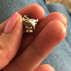 Sand Bucket Bracelet Charm. Details include a Handle, Shovel, & Dolphin. Mkd 925